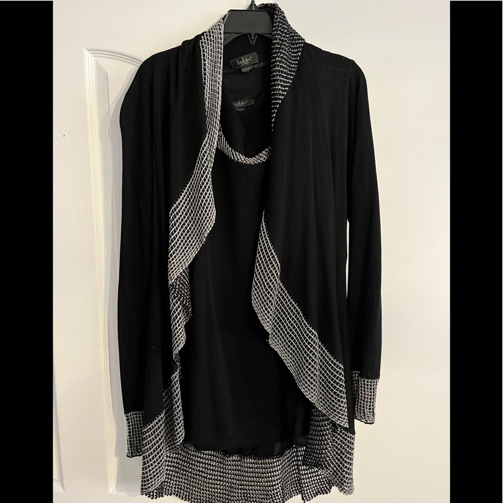 2 piece Belldini cardigan and tank top black and silver size large